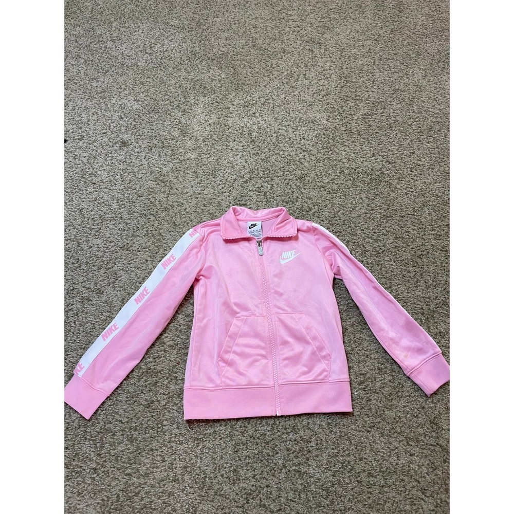 Nike Kids Pink Track Jacket Full Zip Sportswear Logo Tape Size 4 XS